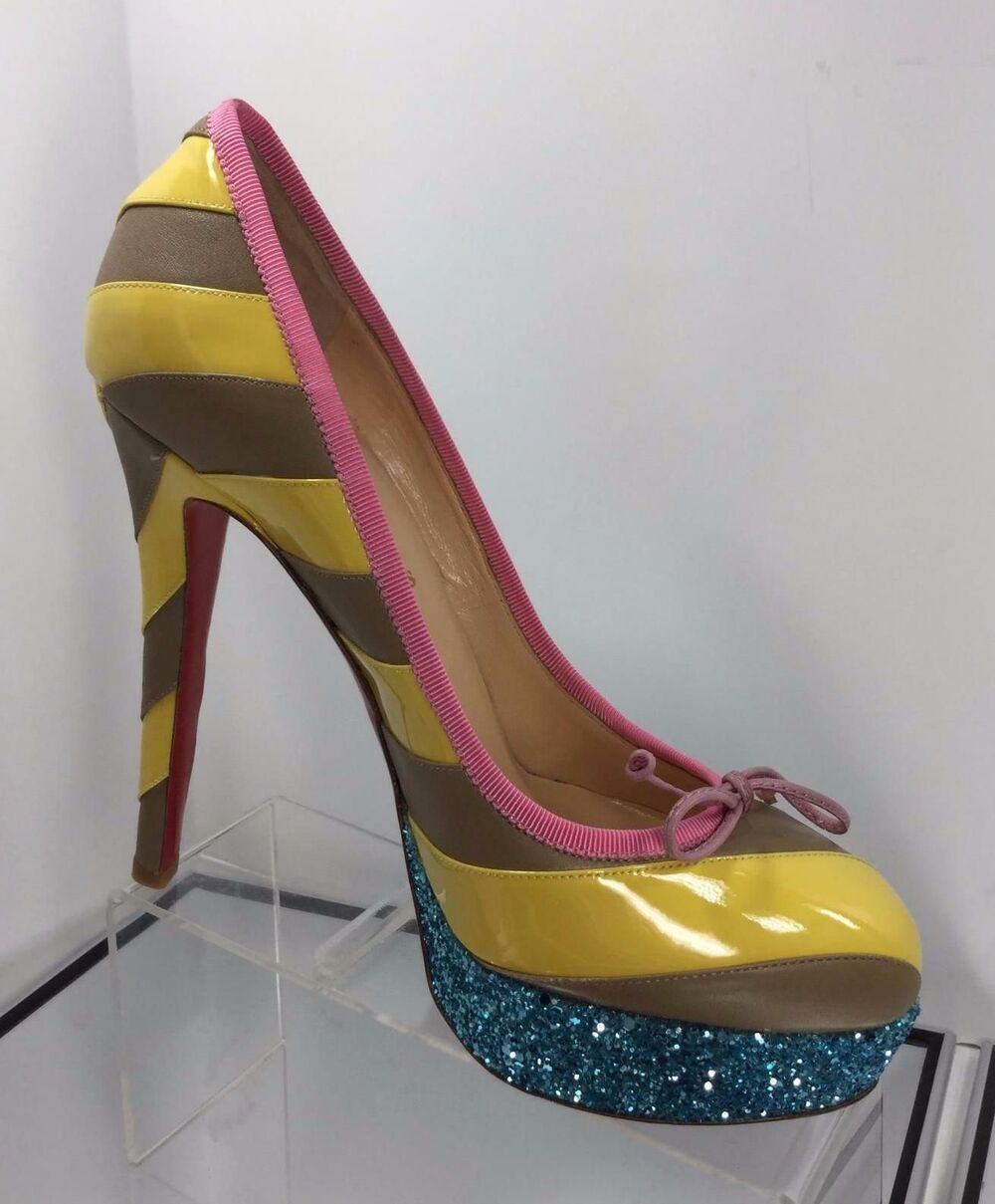 NEW Christian Louboutin Foraine Striped Glitter Platform Pumps (Size 37) - $995!